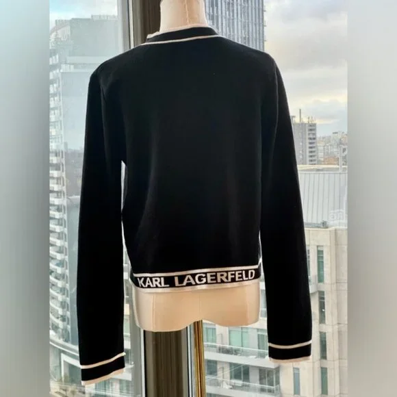 🆕 KARL LAGERFELD 🧿 NWT Classic Cardigan with Logo Embroidery & Buttons, Sz M - Picture 7 of 13